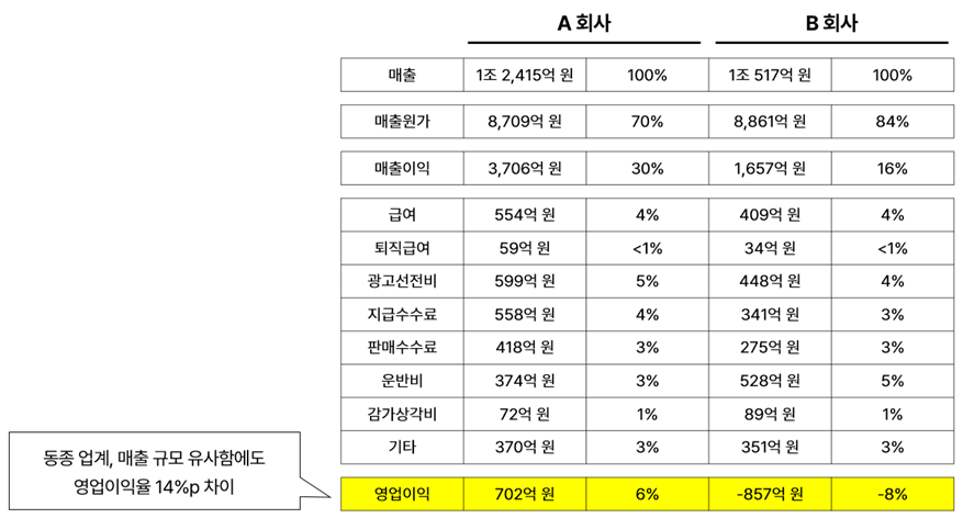 재무제표 분석: 같은 사업, 다른 성과