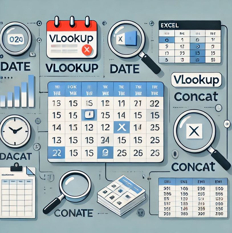 엑셀 함수 정리 ② 날짜·탐색 함수 | VLOOKUP, DATE, CONCAT 등